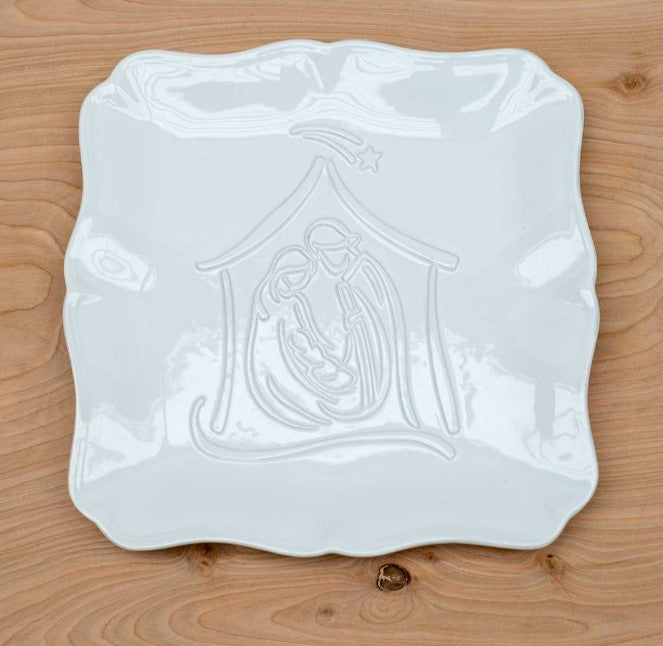 11.5" x 11.5" Nativity Embossed Square Platter White