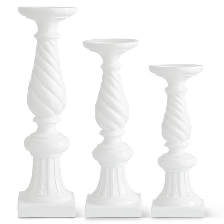 White Resin Spiral Candleholders with Square Base - Choice of Small, Medium or Large