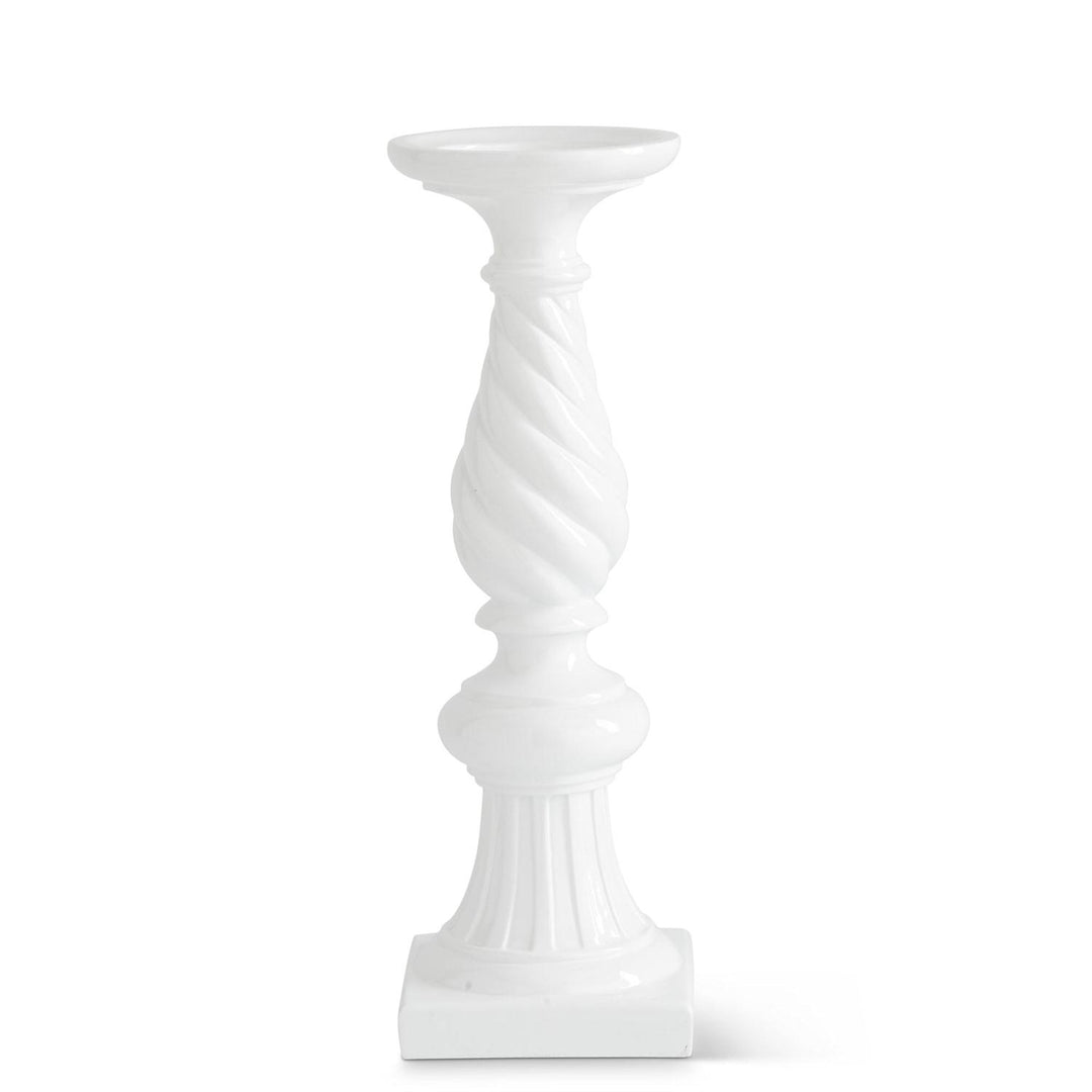 White Resin Spiral Candleholders with Square Base - Choice of Small, Medium or Large