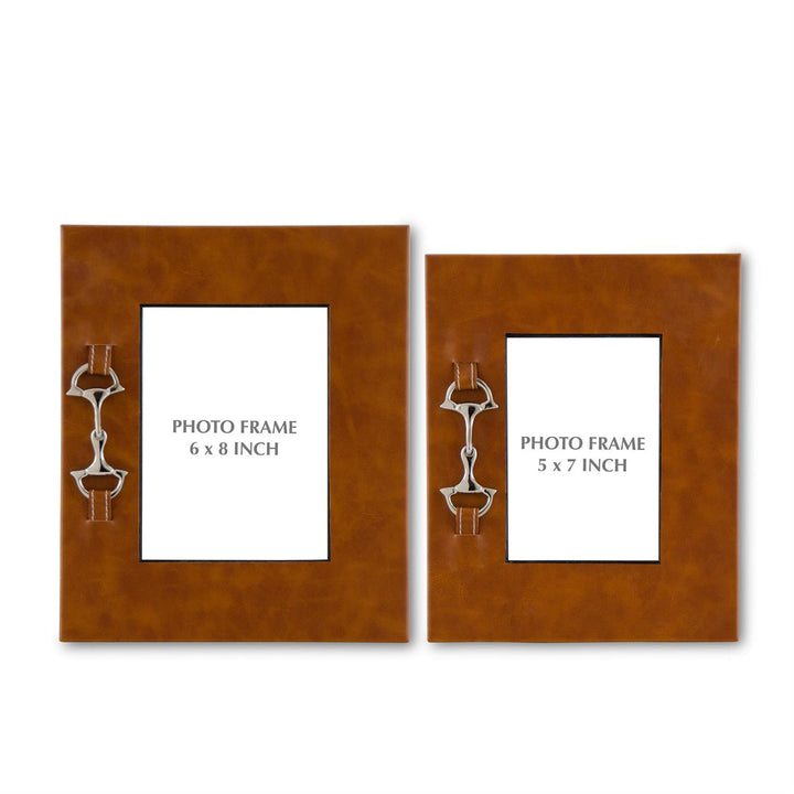 11.25 " Tan Leather Photo Frames with Silver Horse Bit