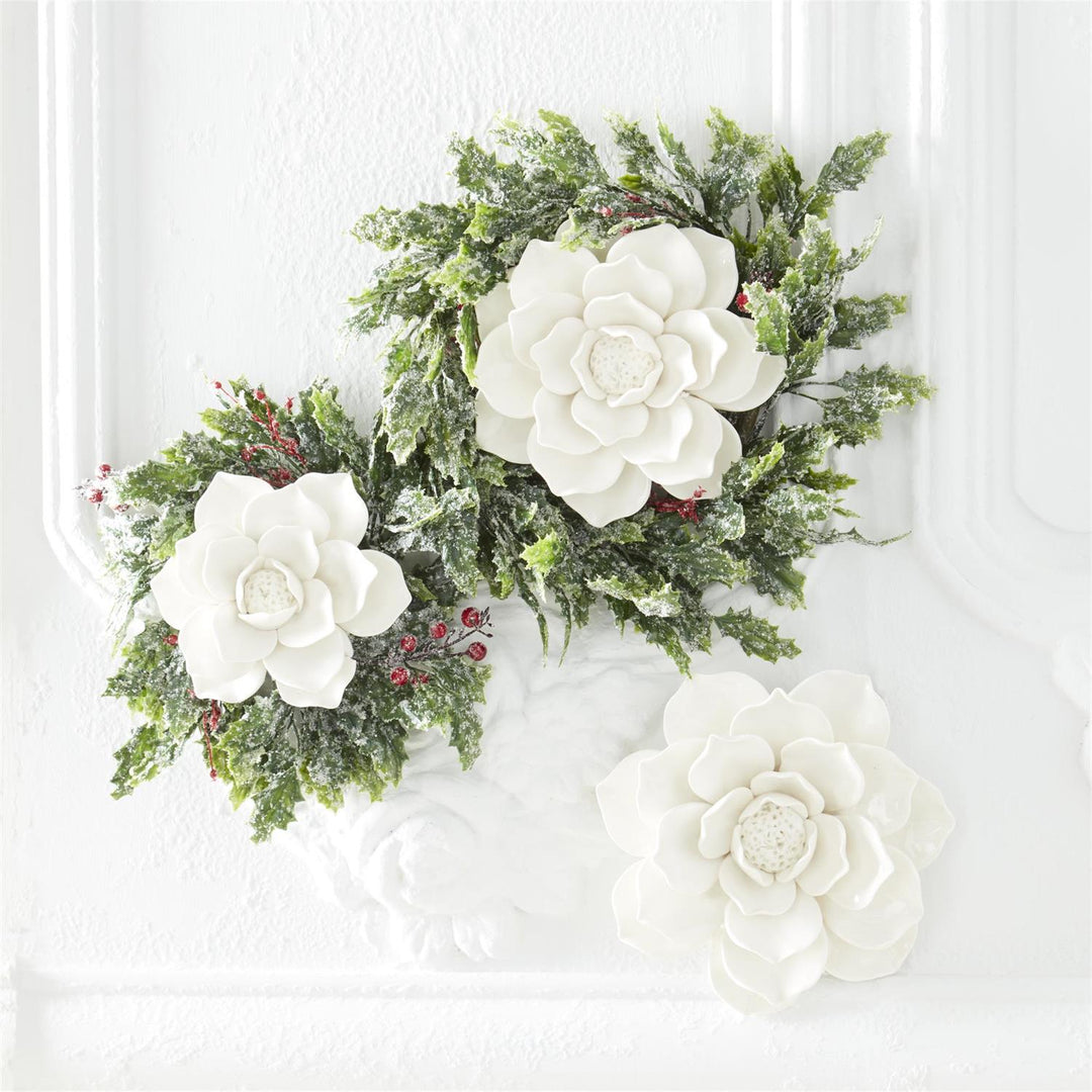 Handcrafted Glossy White Wall Hanging Ceramic Flowers - Set of 3