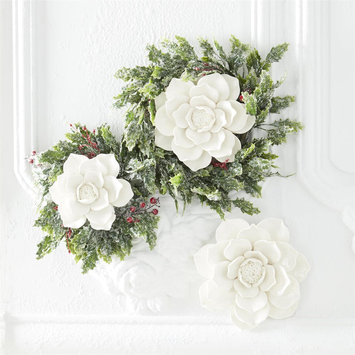 Handcrafted Glossy White Wall Hanging Ceramic Flowers - Set of 3