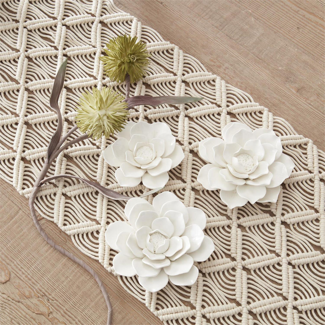 Handcrafted Glossy White Wall Hanging Ceramic Flowers - Set of 3