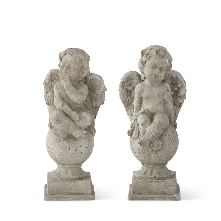 Weathered Gray Resin Cherub Statues - Set of 2