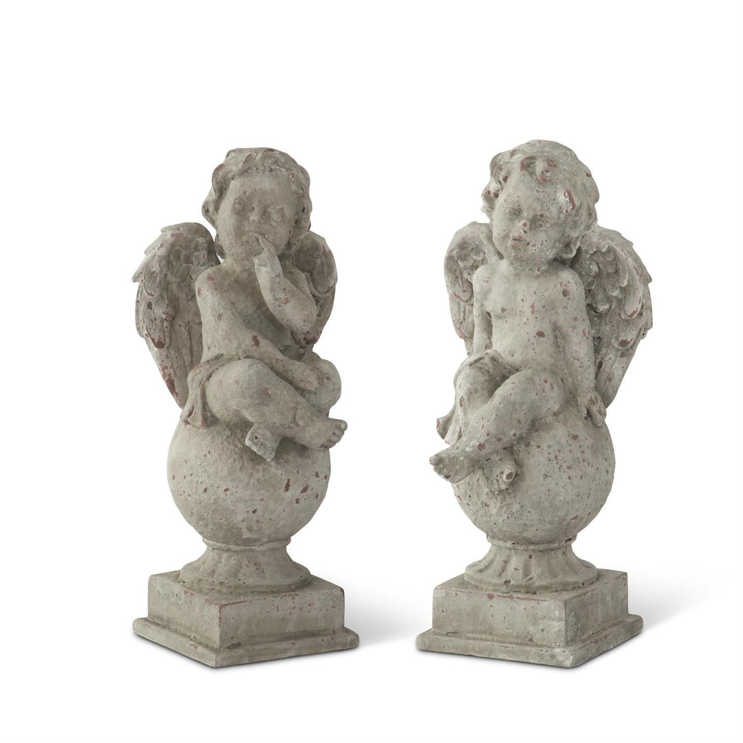 Weathered Gray Resin Cherub Statues - Set of 2