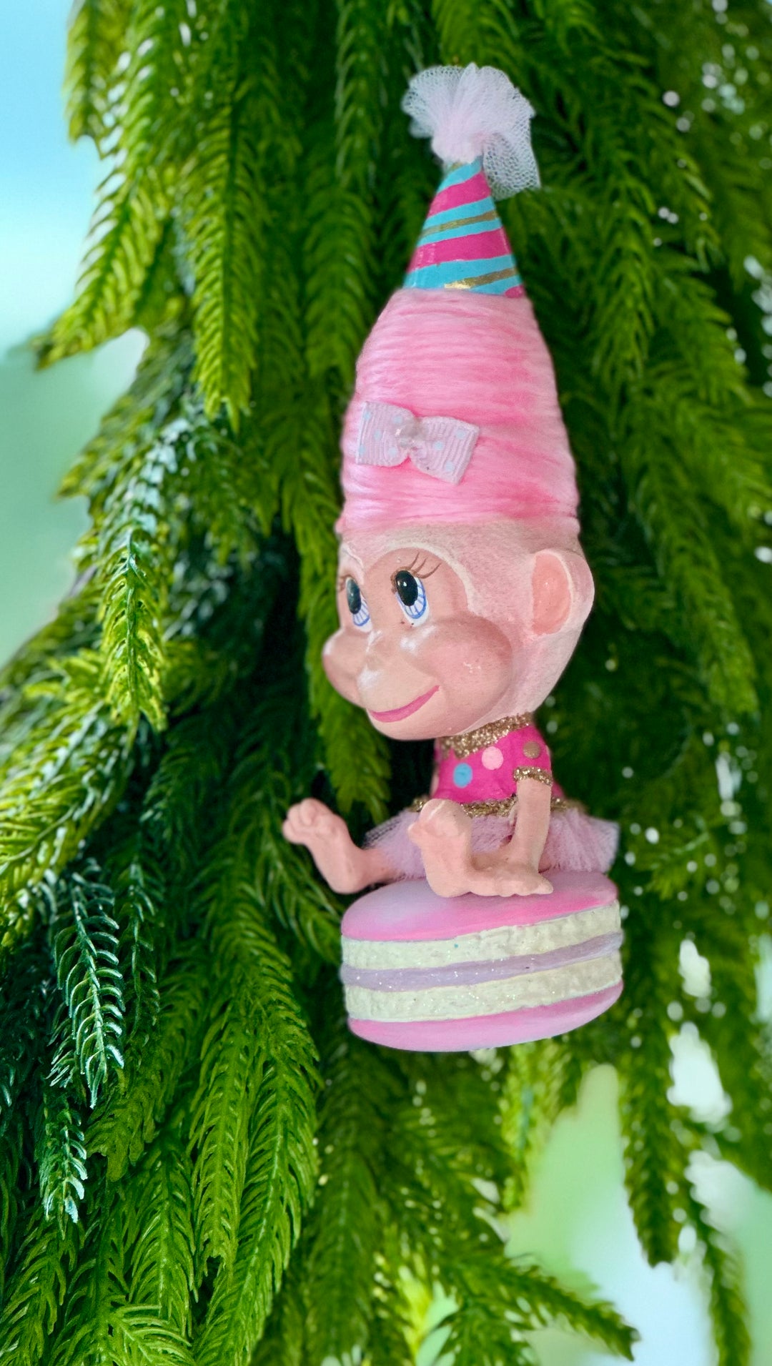 6.25" Cotton Candy Carnival Macaron Monkey Ornament - Choice of 2 Styles