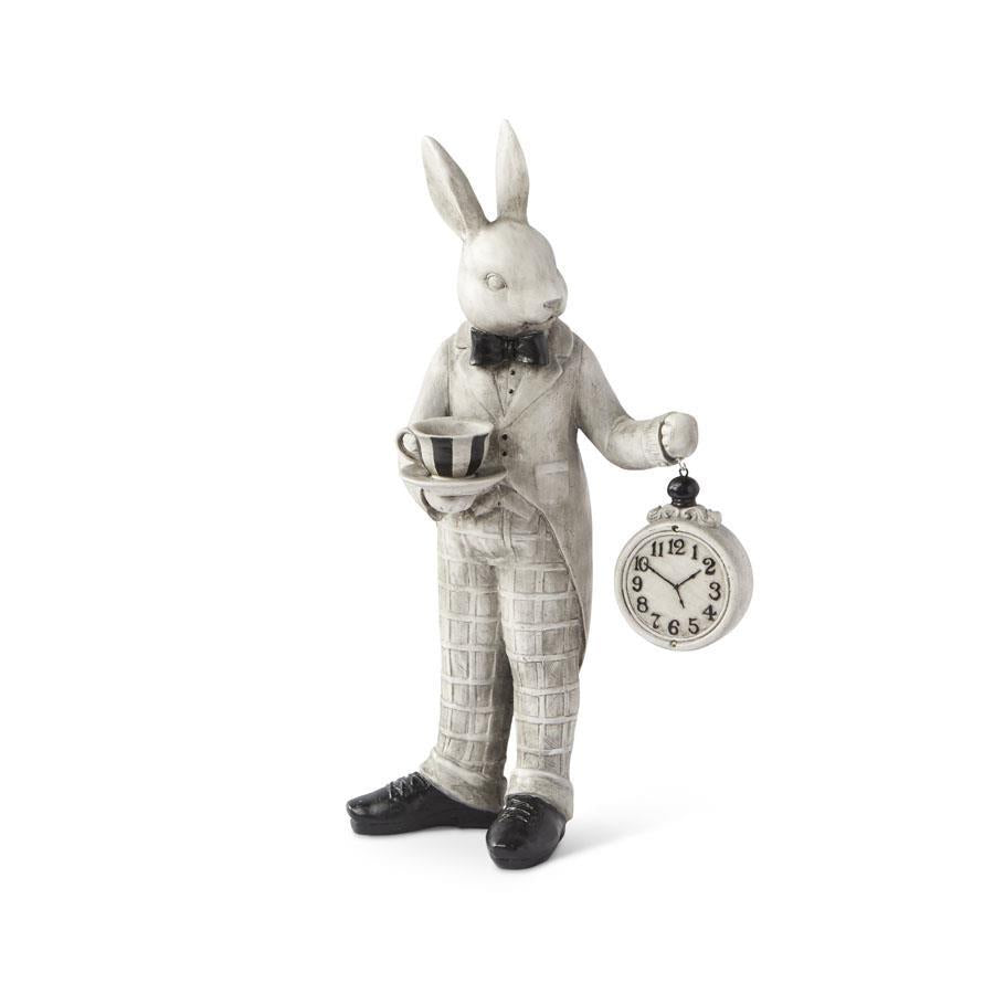 18" Resin Gray and Black Bunny Holding Clock