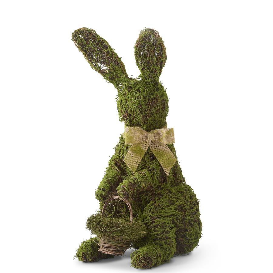 30 Inch Mossy Twig Bunny with Basket and Burlap Bow