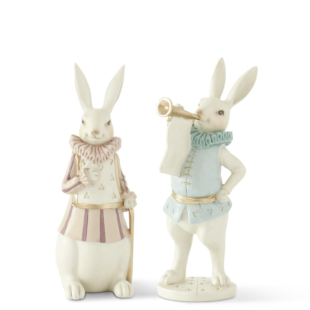 11.25 Inch Pastel & Gold Resin Royal Jester Easter Bunnies - Set