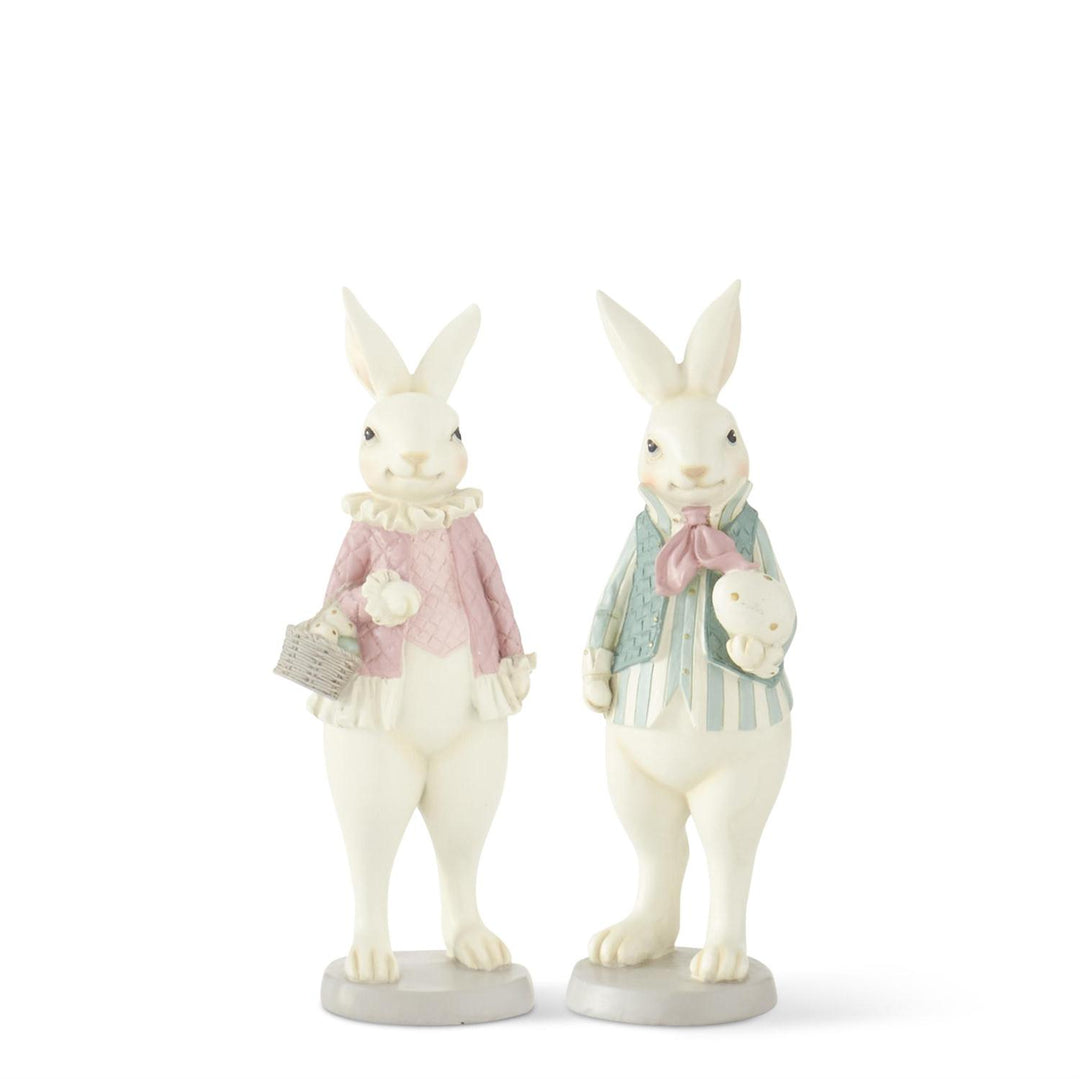 10 Inch Pastel Pink & Mint Green Resin Easter Bunnies- Choice of Girl (pink) or Boy (blue)