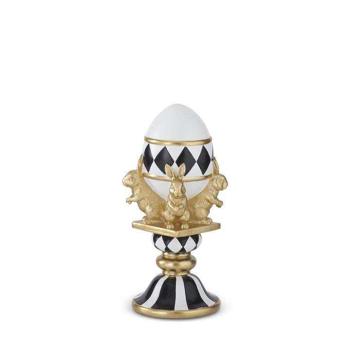 12.5 Inch White Gold &amp; Black Easter Egg with Bunnies