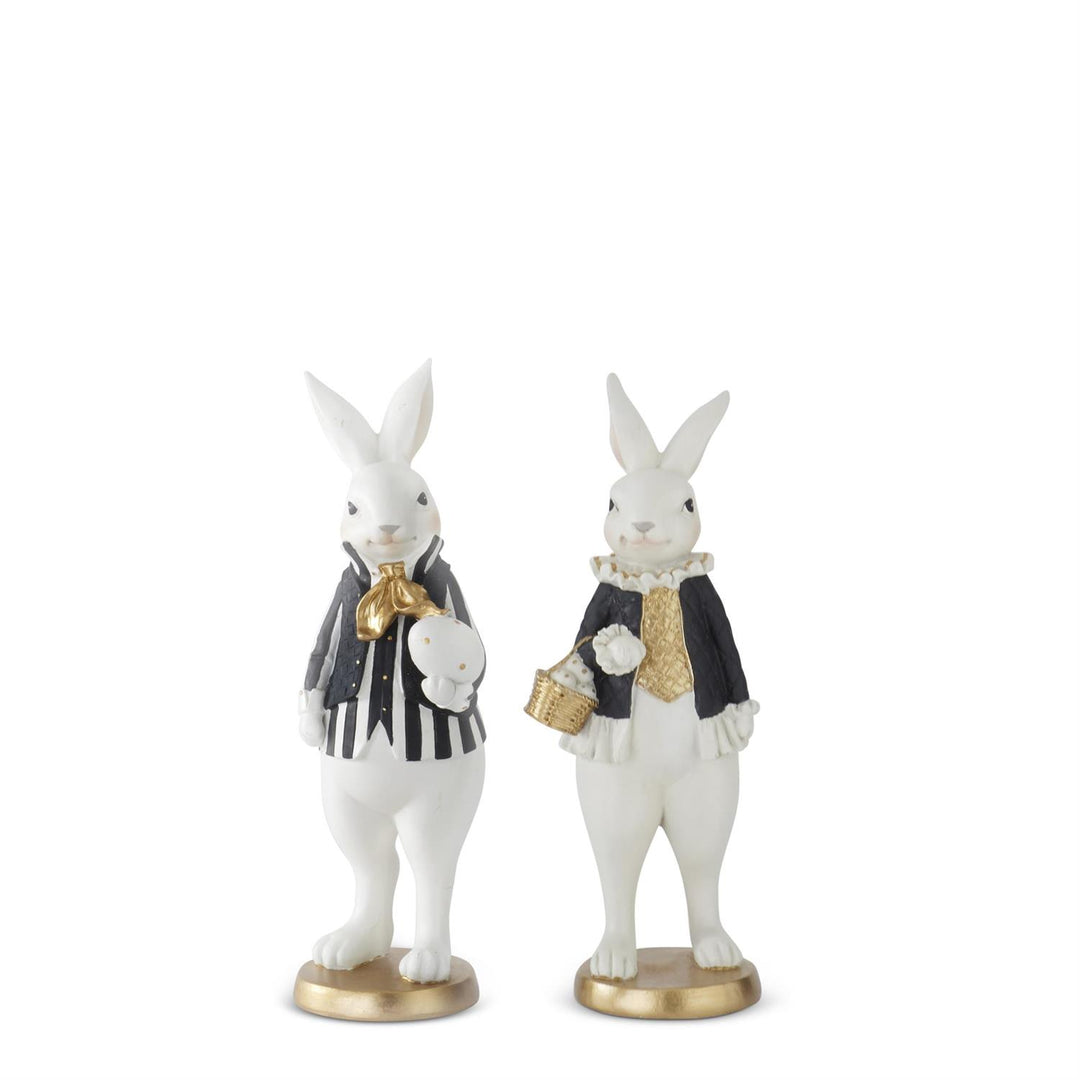 9.75" Black & Gold Resin Easter Bunnies - Set of 2