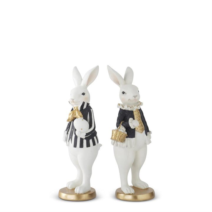 9.75" Black & Gold Resin Easter Bunnies - Set of 2