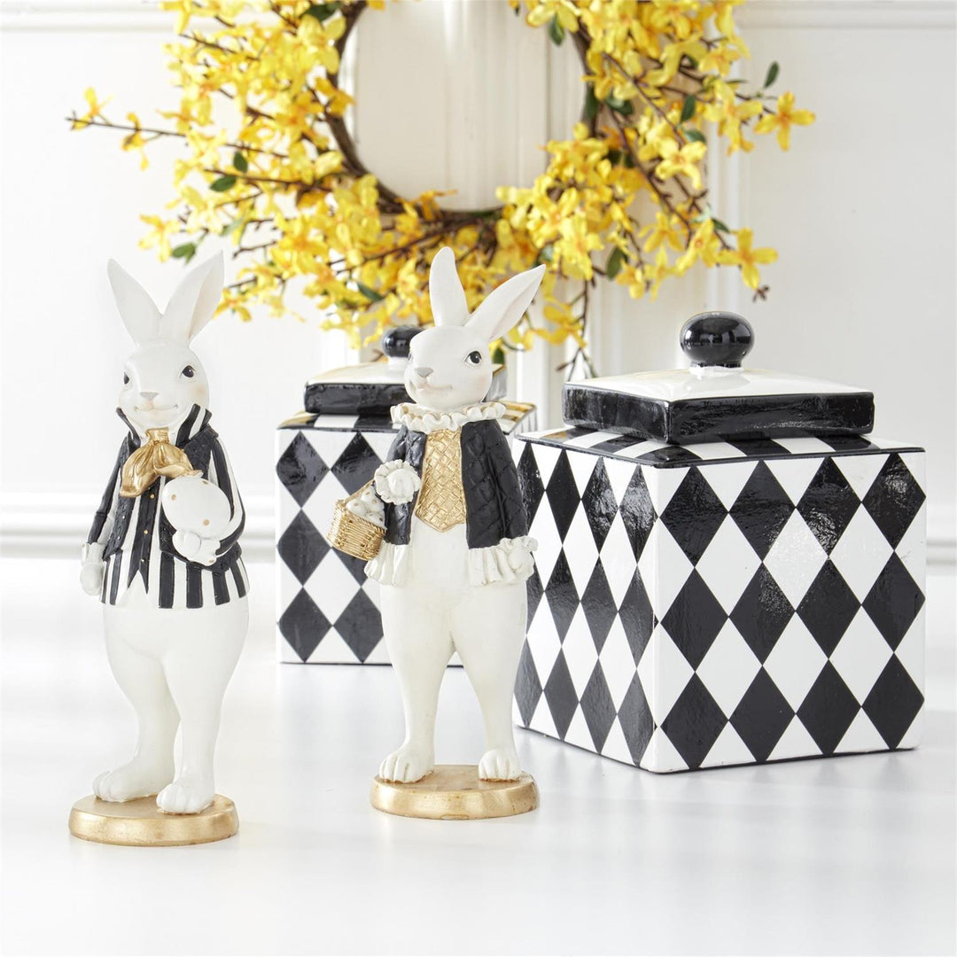 9.75" Black & Gold Resin Easter Bunnies - Set of 2