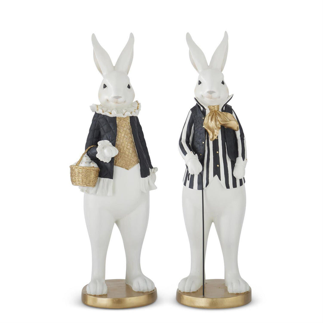 20.5 Inch Black & Gold Resin Easter Bunnies - Set of 2