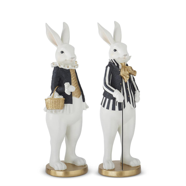 20.5 Inch Black & Gold Resin Easter Bunnies - Set of 2