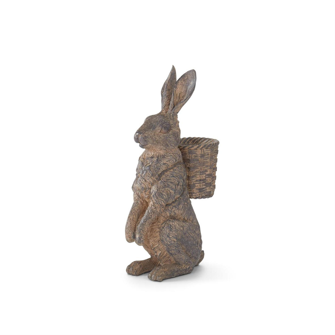 12" Brown Resin Rabbits with Baskets - Set of 2