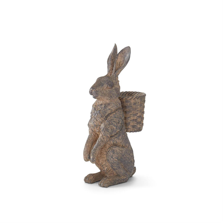 12" Brown Resin Rabbits with Baskets - Set of 2