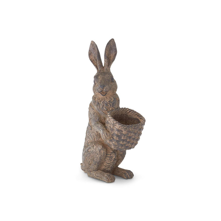 12" Brown Resin Rabbits with Baskets - Set of 2