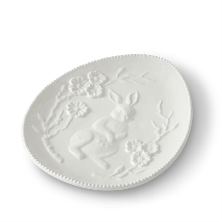8.75" White Ceramic Easter Bunny Embossed Egg Plate