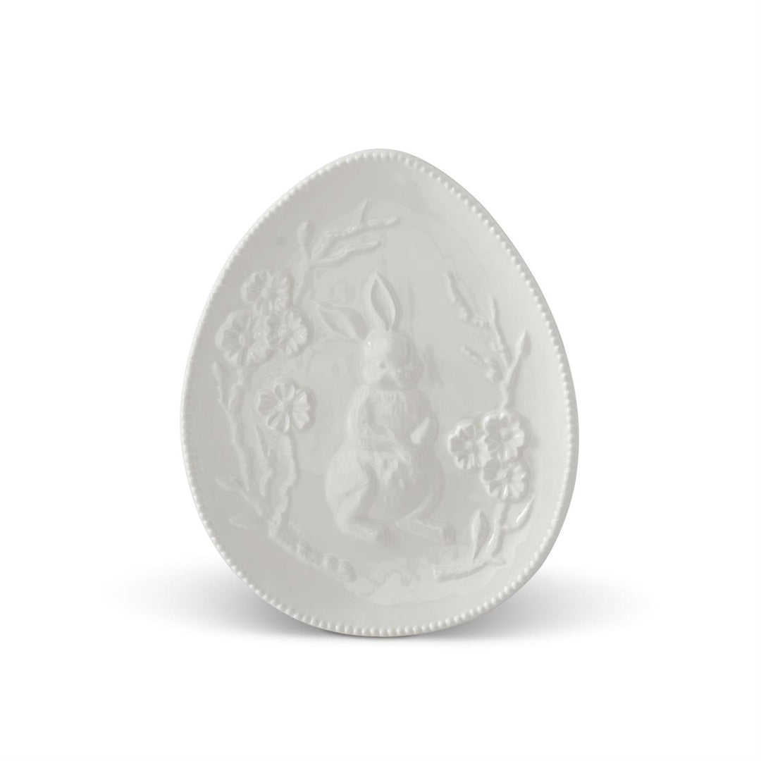 8.75" White Ceramic Easter Bunny Embossed Egg Plate