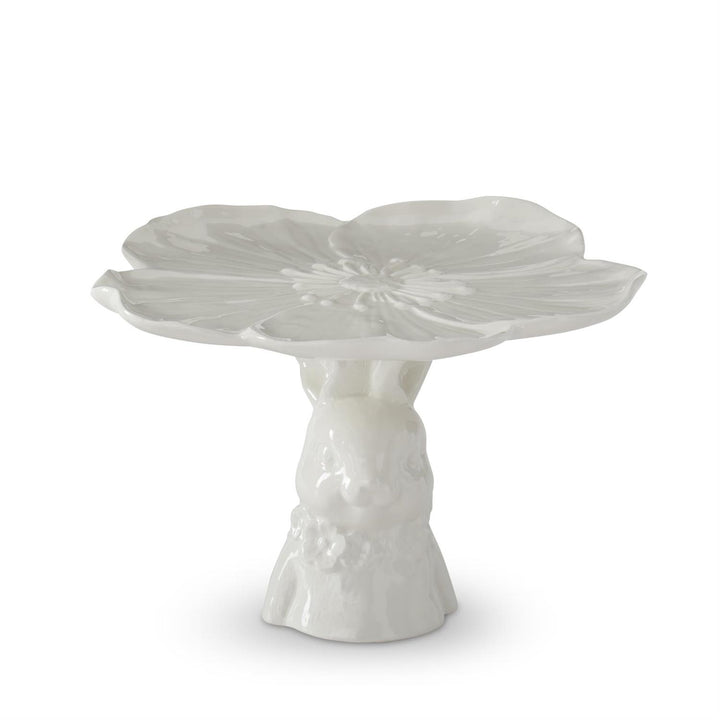 6.25" White Ceramic Bunny Flower Embossed Cake Stand