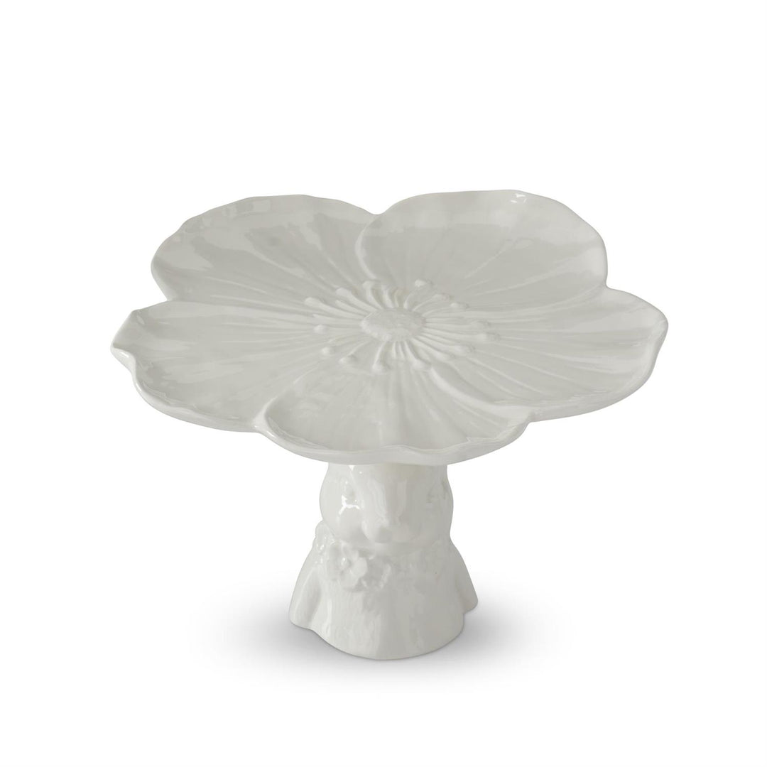 6.25" White Ceramic Bunny Flower Embossed Cake Stand