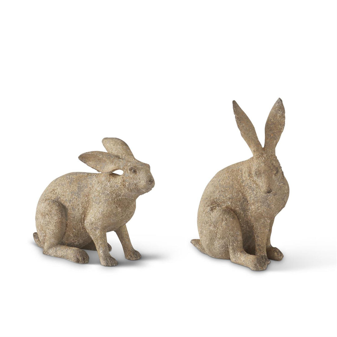 Weathered Gold Speckled Resin Garden Rabbits - Set of 2