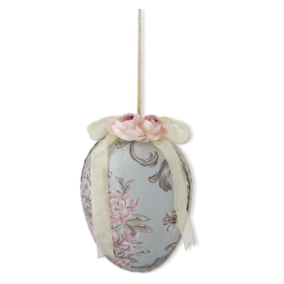 8.25" Blue Floral Patterned Egg Ornament