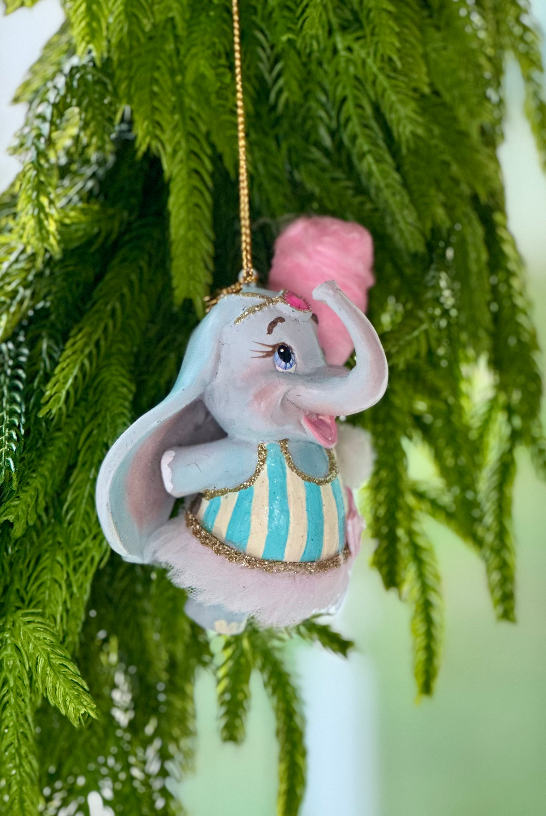 4.5" Cotten Candy Carnival Elephant Ornament - Choice of Blue Stripes or Pink Stripes