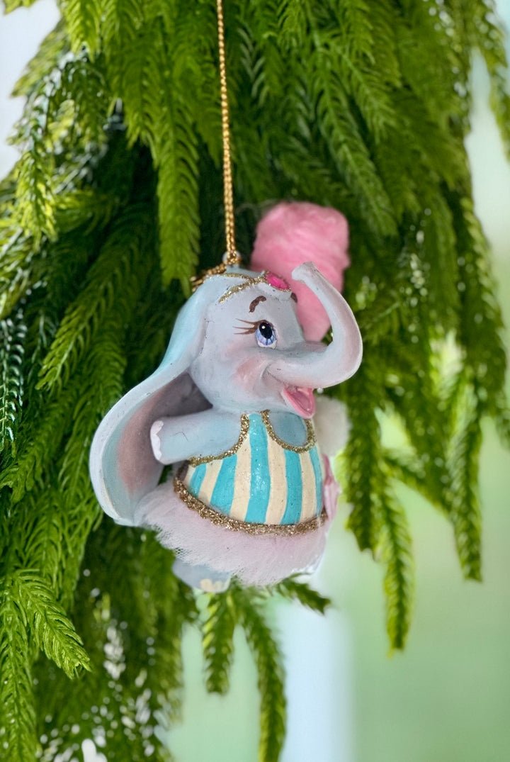 4.5" Cotten Candy Carnival Elephant Ornament - Choice of Blue Stripes or Pink Stripes