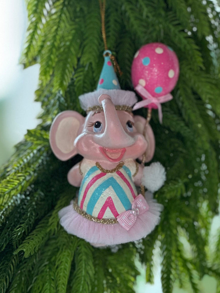 5" Cotton Candy Carnival Elephant Ornament - Choice of Pink or Blue Party Hat