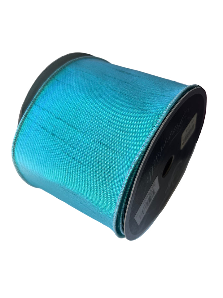 4" x 10Y Color Accent wired Edge Ribbon - Iridescent Blue/Turquoise