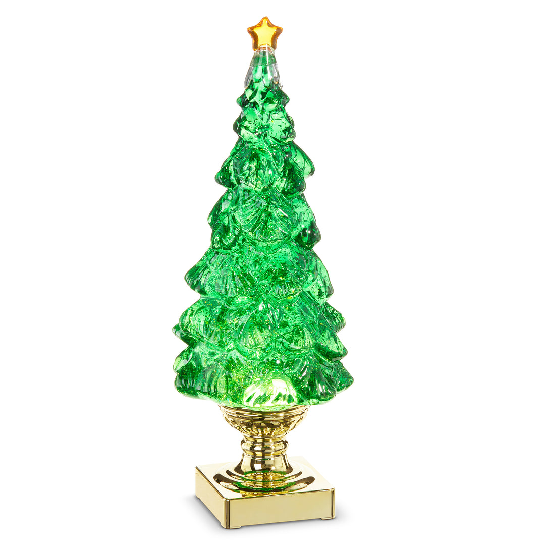 14" Green Lighted Swirling Glitter Tree