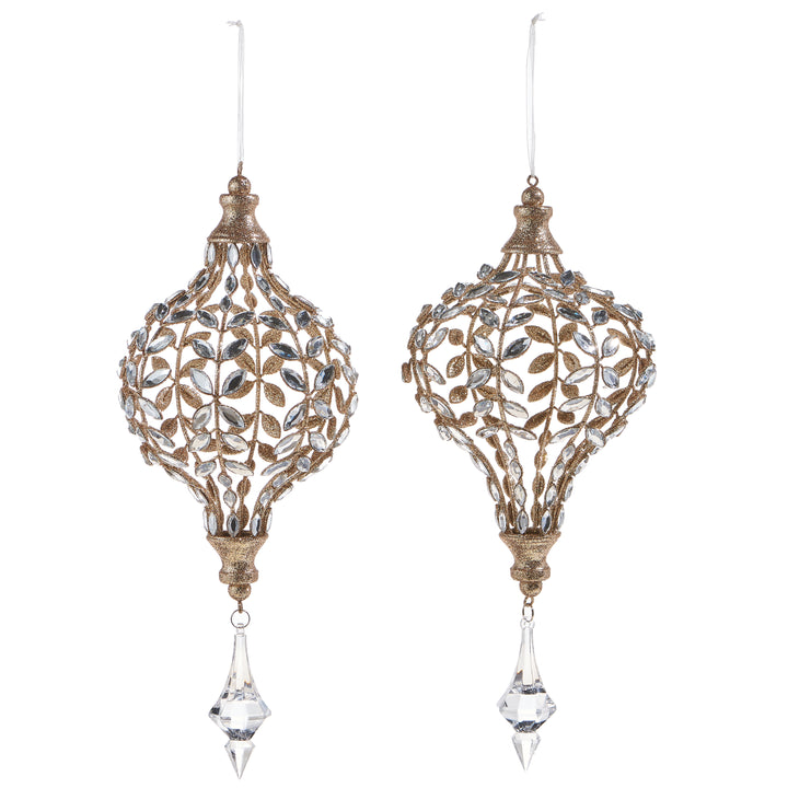 14" Jeweled Drop Ornament with Champagne Glitter - Choice of 2 Styles