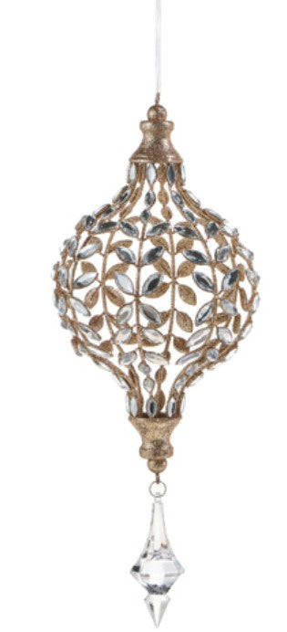 14" Jeweled Drop Ornament with Champagne Glitter - Choice of 2 Styles