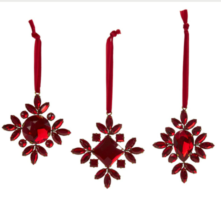 3.5" Red Jeweled Snowflake Ornament - Set of 3