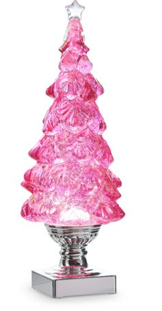 14" Pink Lighted Swirling Glitter Tree