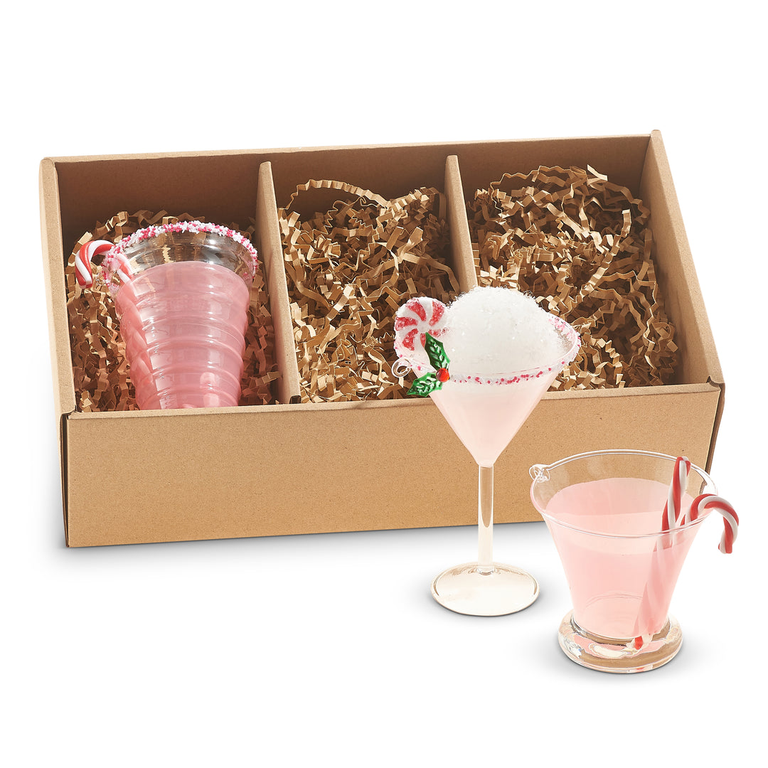 5.25" Peppermint Cocktail Ornaments - Boxed Set of 3