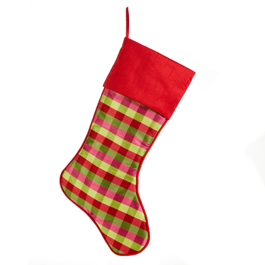 19" Pink and Green Plaid Stocking