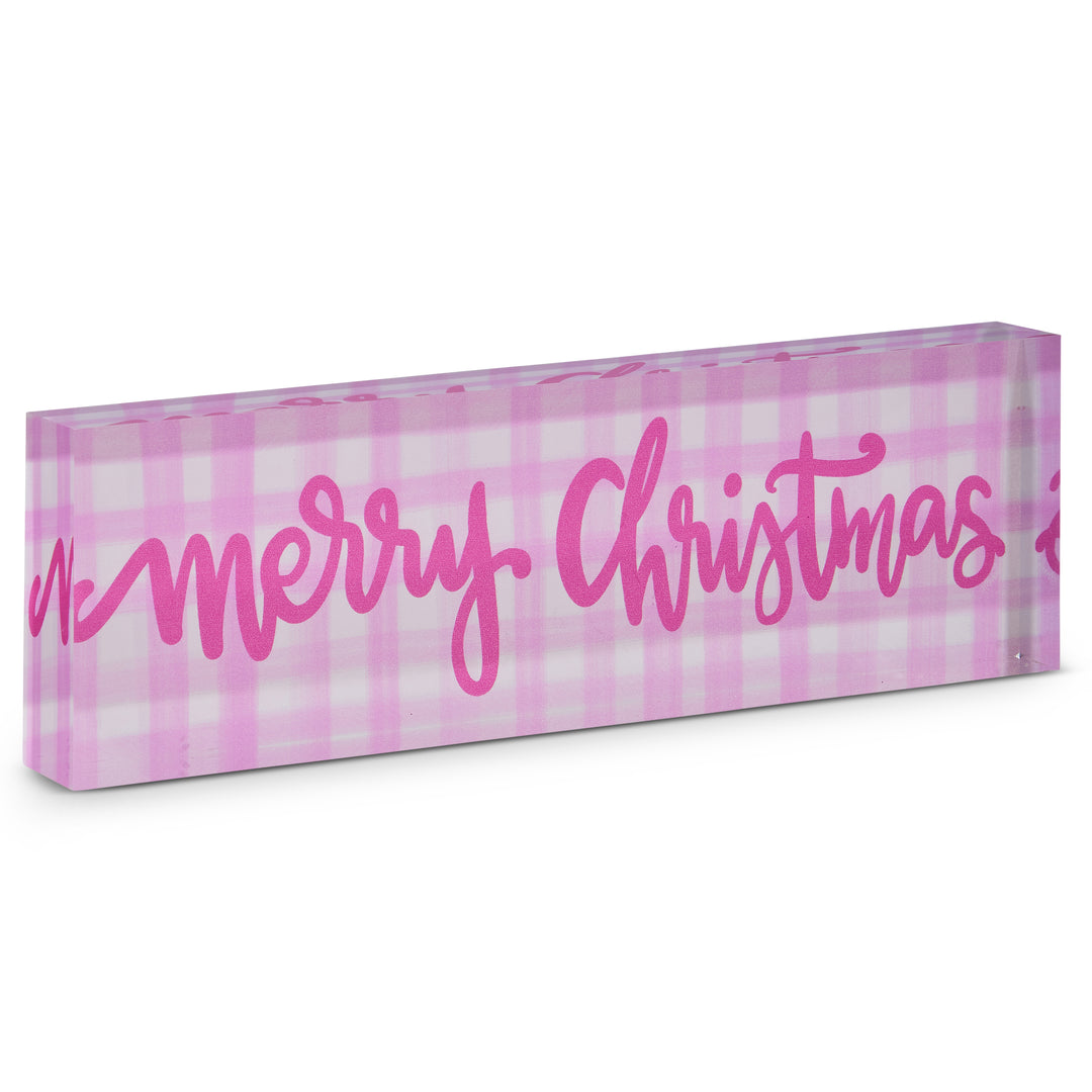 10" Pink and Gingham Christmas Acrylic Block