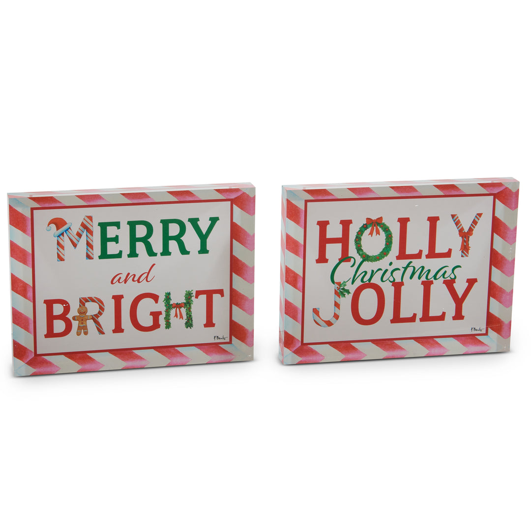 RAZ 8" Candy Cane Greeting Blocks - Choice of  Merry & Bright OR Holly Jolly