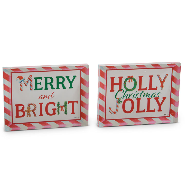RAZ 8" Candy Cane Greeting Blocks - Choice of  Merry & Bright OR Holly Jolly