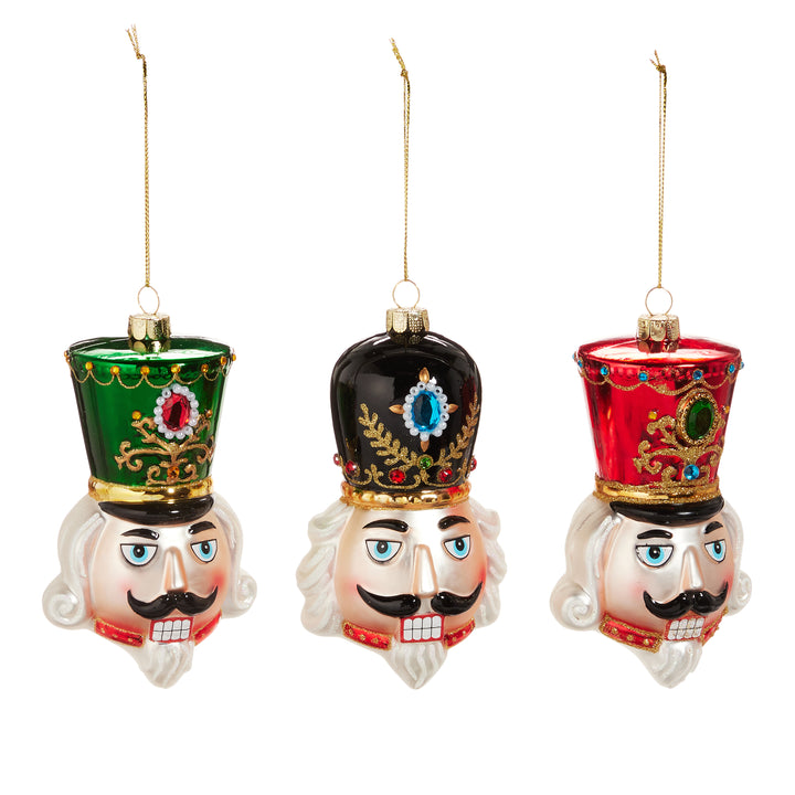 RAZ 4.75" Nutcracker Head Ornaments - Choice of Red, Green or Black Hat
