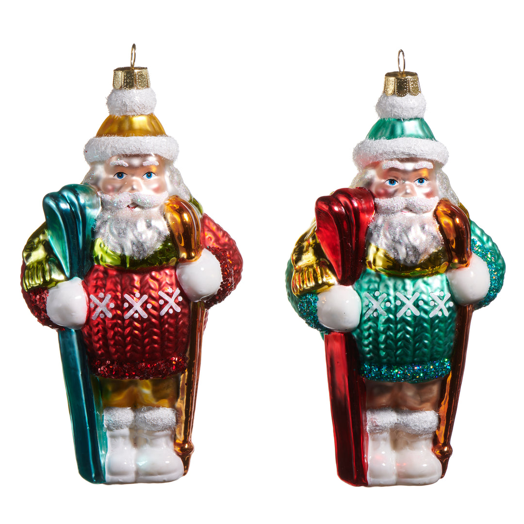 RAZ 6" Ski Santa Ornament  - Choice of  Green or Red Sweater Santa