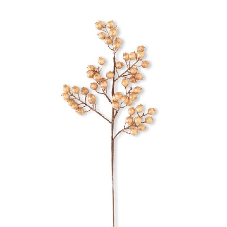 27"  Gold/Cream Crackle Glitter Rosehip Stem