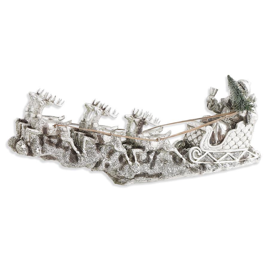 24" Silver Resin Santa Sleigh with Reindeer