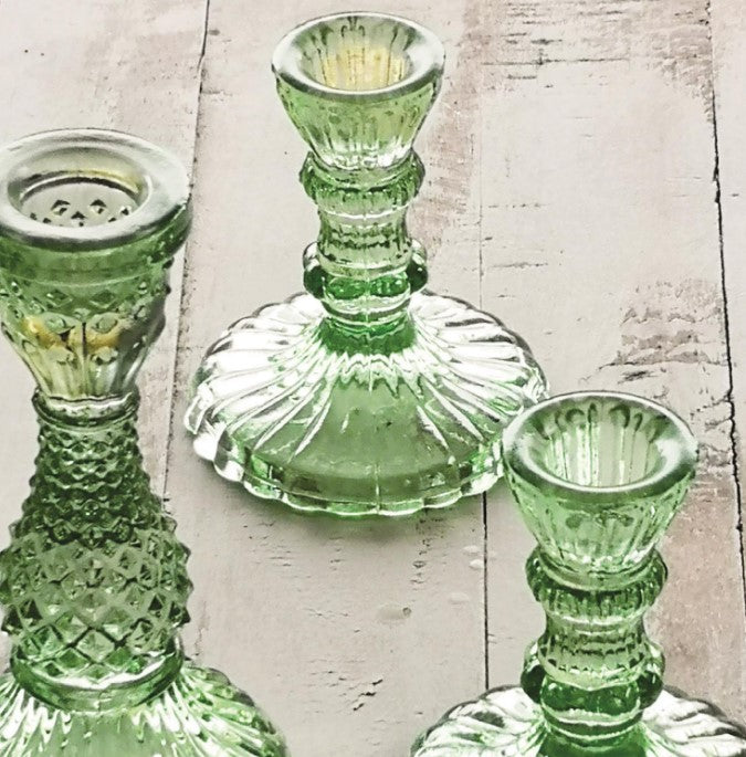 Casa Verde Moss Glass Candlestick - Choice of 2 Sizes - - Recycled Glass