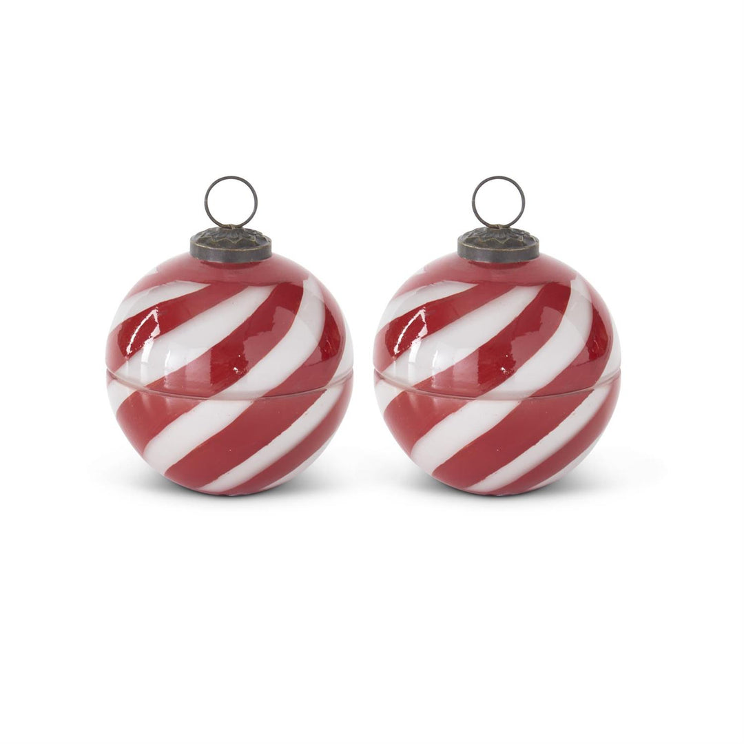 3.5" Red and White Striped Filled Ornament Candle