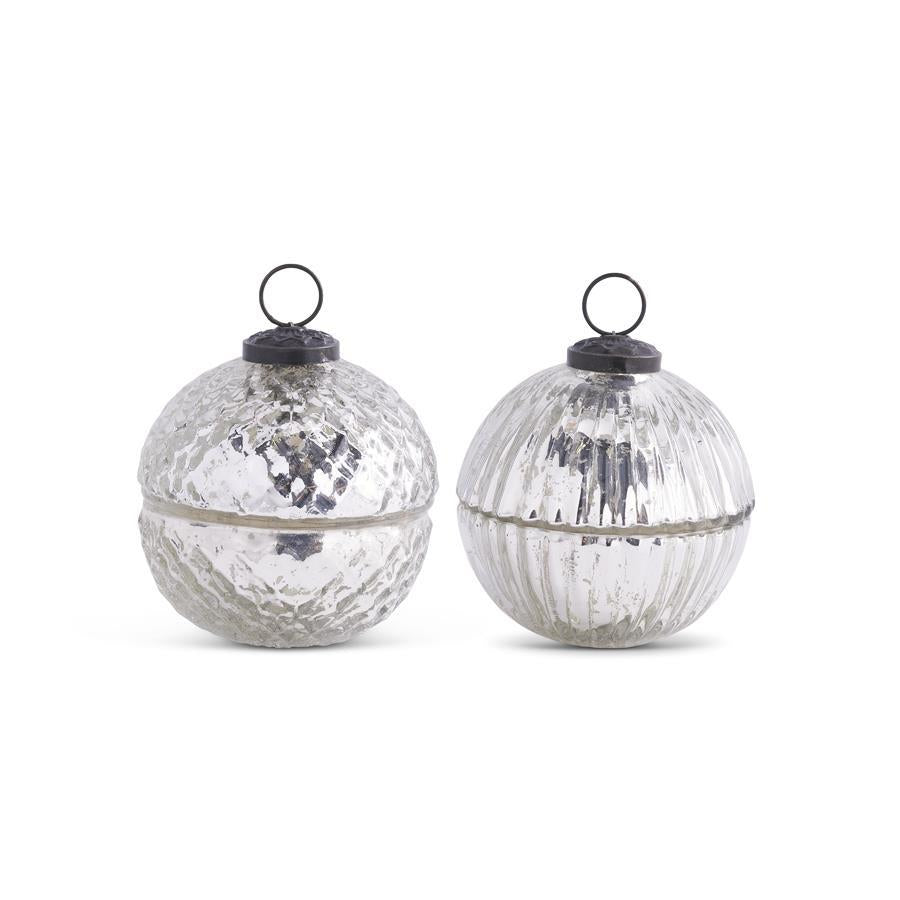 3.5" Filled Silver Mercury Glass Lidded Ornament Candle